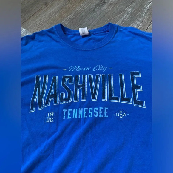 Music City Nashville Tennessee Graphic T-shirt Royal Blue Size L XL - Picture 5 of 7